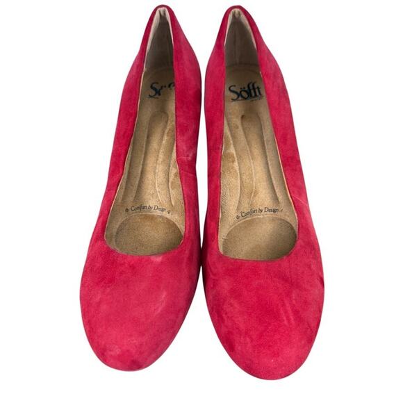 Sofft Red Leather Pumps Chunky High Heels Round Toe Suede Shoes Slip On sz 9.5 - Picture 6 of 16